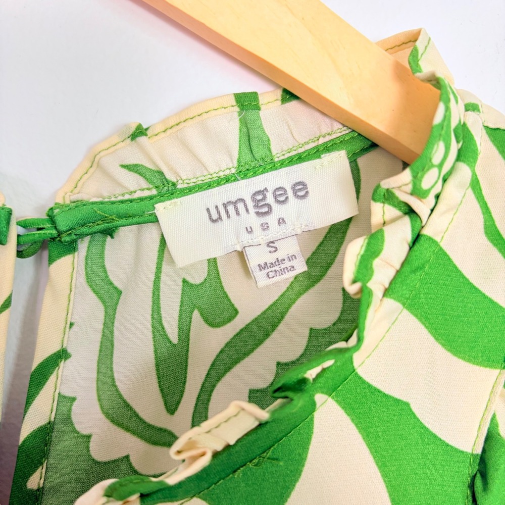 Umgee USA Green Floral Print Mock Neck Ruffle Tiered Midi Dress Women Size S - Picture 4 of 8